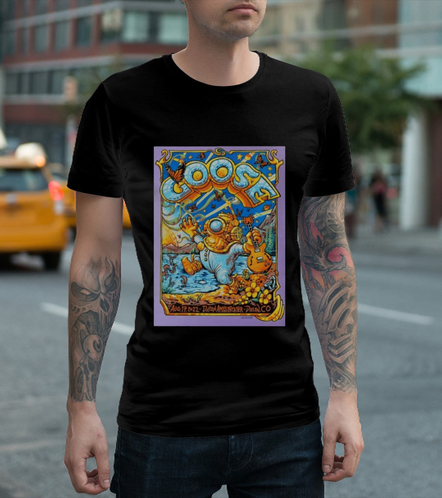 Goose Aug 17 2022 Dillon Amphitheater AJ Masthay Diver Guitar Butterflies T-Shirt