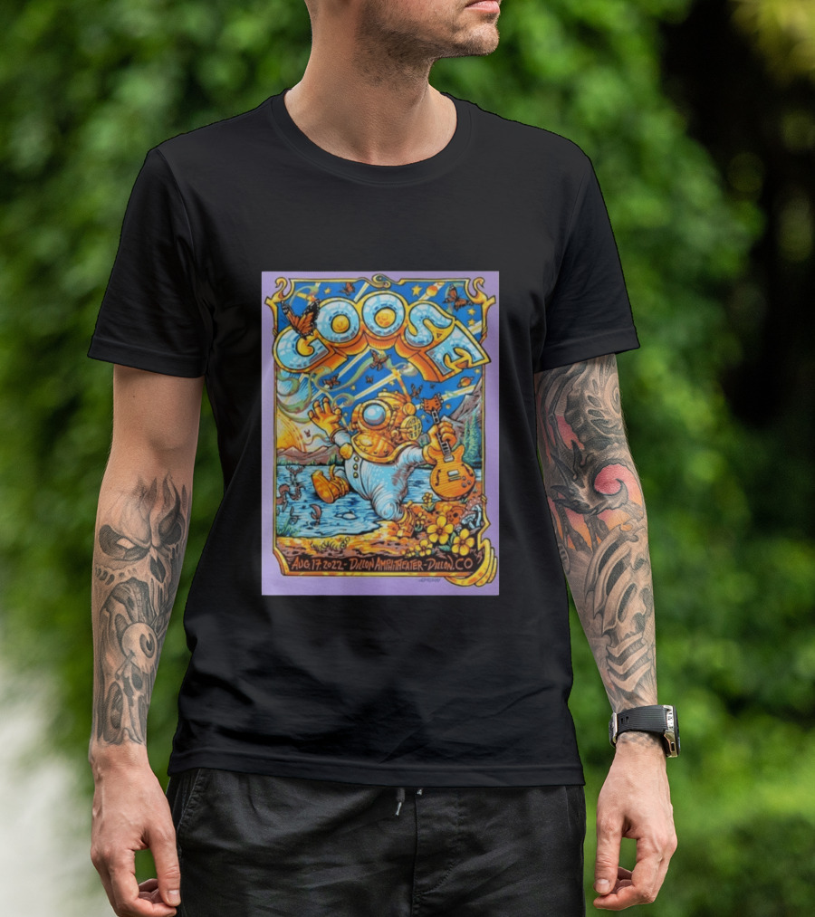 Goose Aug 17 2022 Dillon Amphitheater AJ Masthay Diver Guitar Butterflies T-Shirt