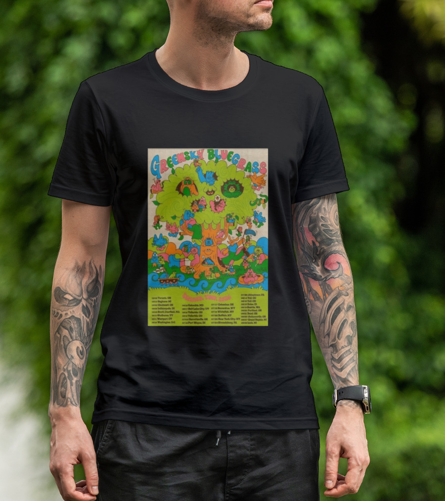 Greensky Bluegrass Summer Tour 2026 Psychedelic Tree Artwork With Tour Dates And Cities T-Shirt
