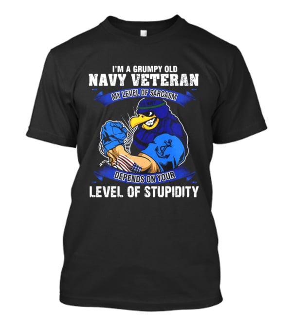 Grumpy Old Navy Veteran Sarcasm Stupidity Level Patriotic Eagle T-Shirt