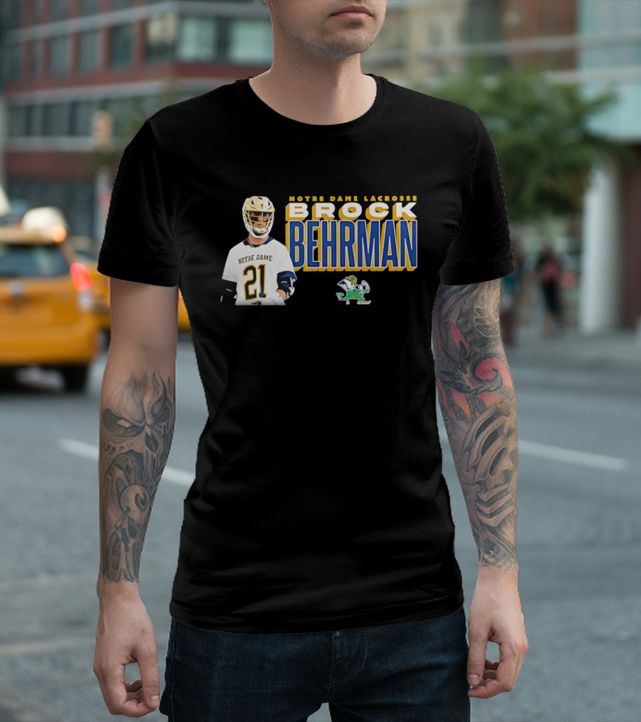 Notre Dame Lacrosse Brock Behrman 21 Fighting Irish T-Shirt