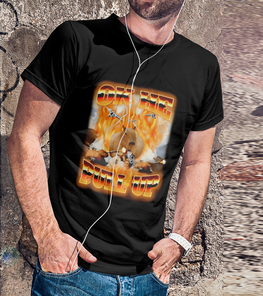 Ok He Pull Up Capybara Surrounded By Fire With Jets And Guns T-Shirt