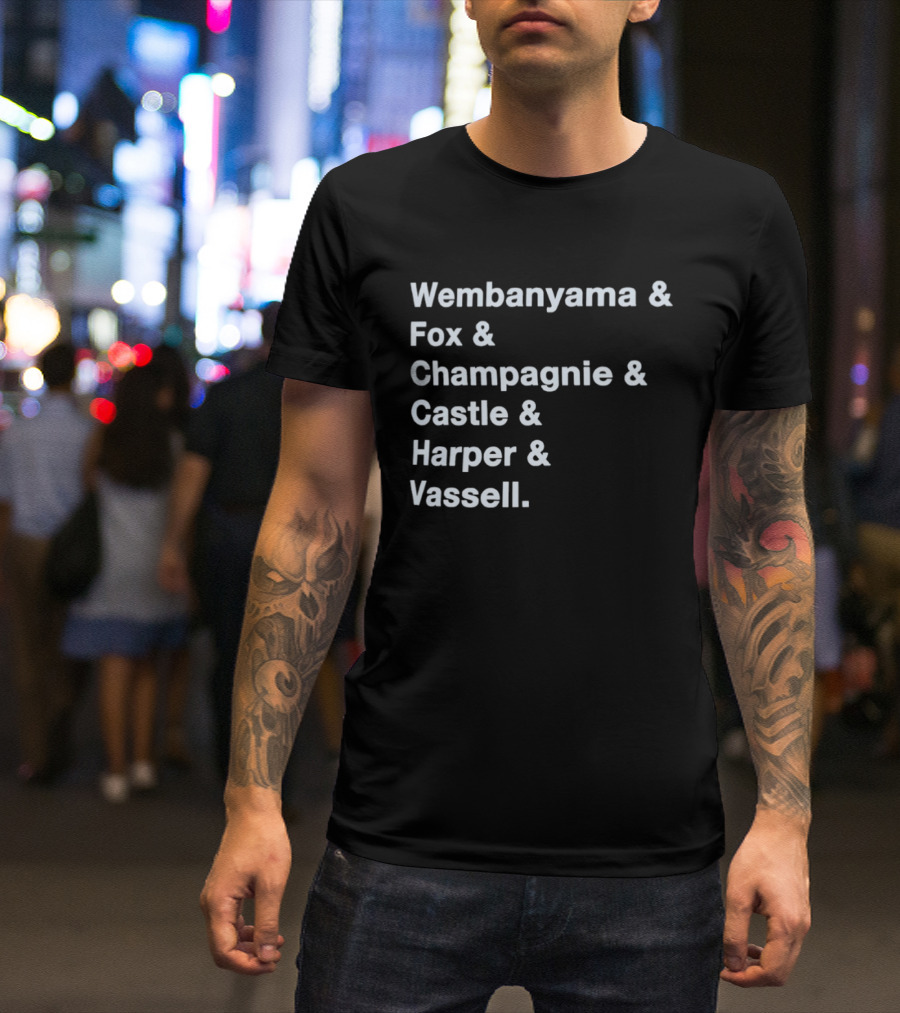 Wembanyama Fox Champagnie Castle Harper Vassell San Antonio Spurs Basketball NBA 2026 T-Shirt