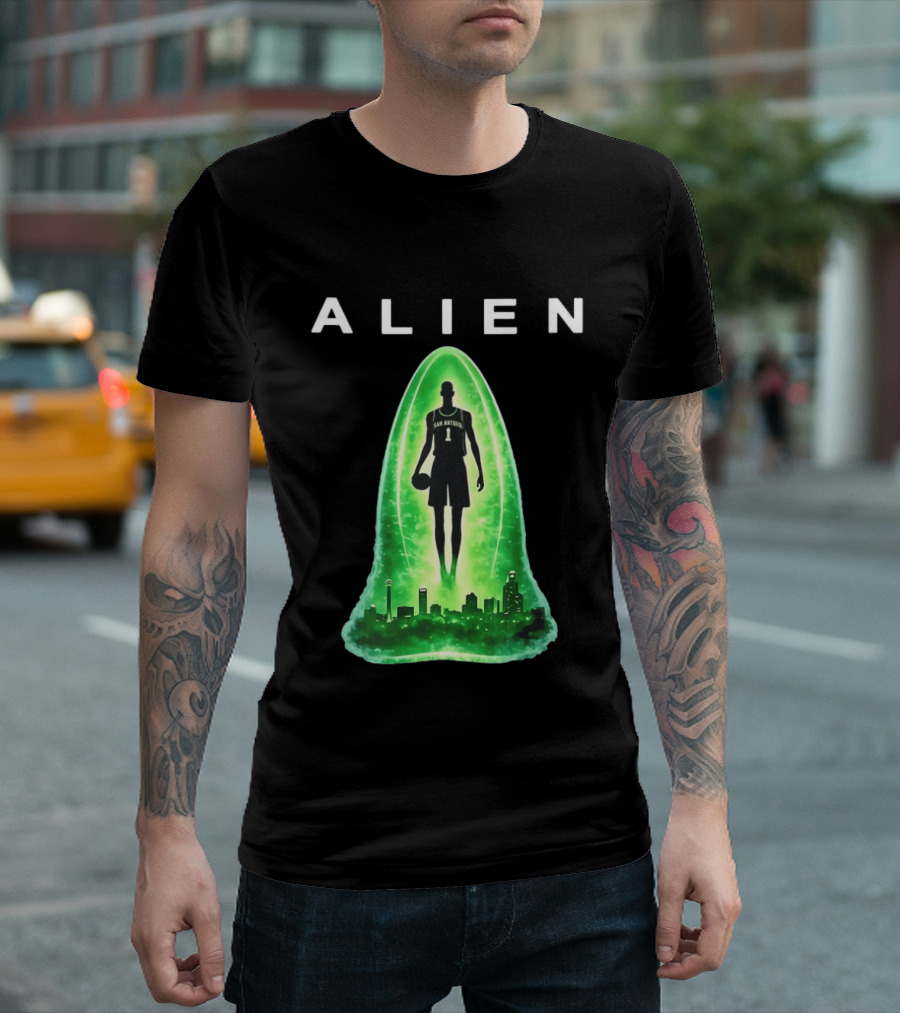 San Antonio Spurs Alien Abduction Victor Wembanyama Basketball Skyline T-Shirt