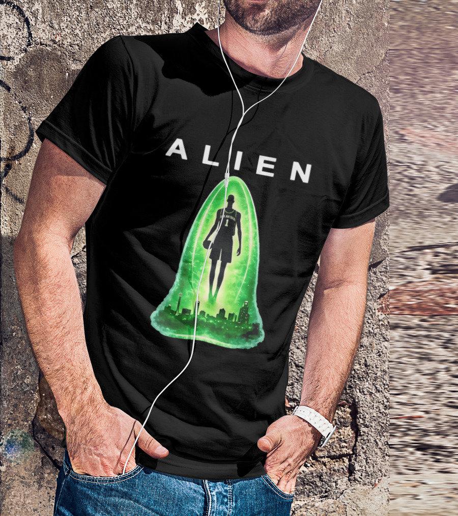 San Antonio Spurs Alien Abduction Victor Wembanyama Basketball Skyline T-Shirt