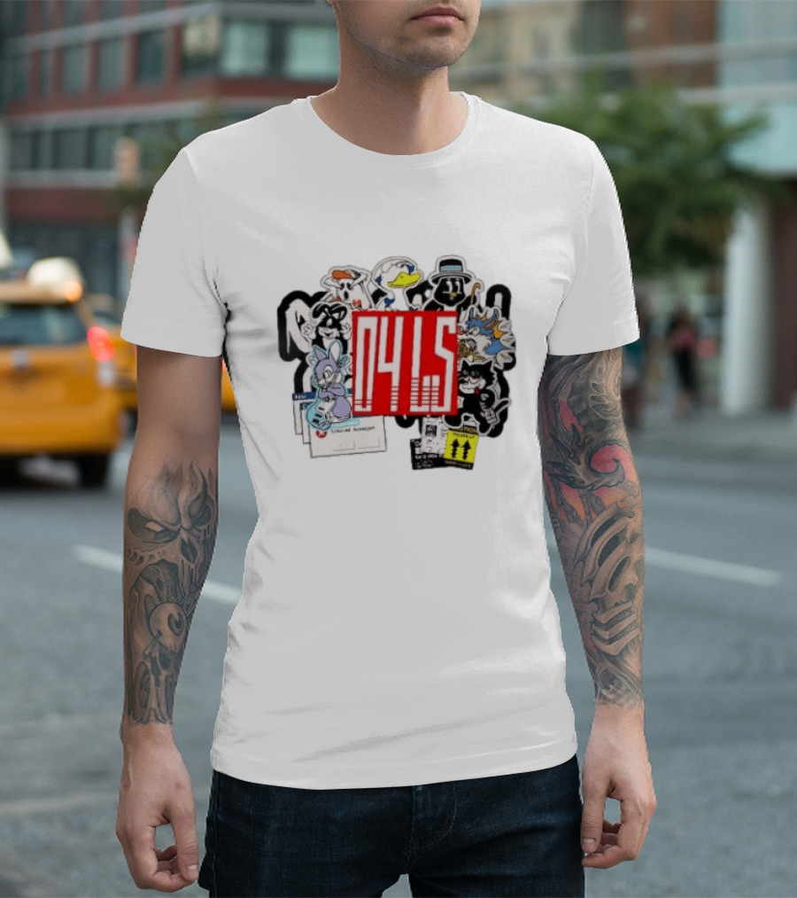 04LS Cartoon Characters Sticker Collection Bunny Cat Duck T-Shirt