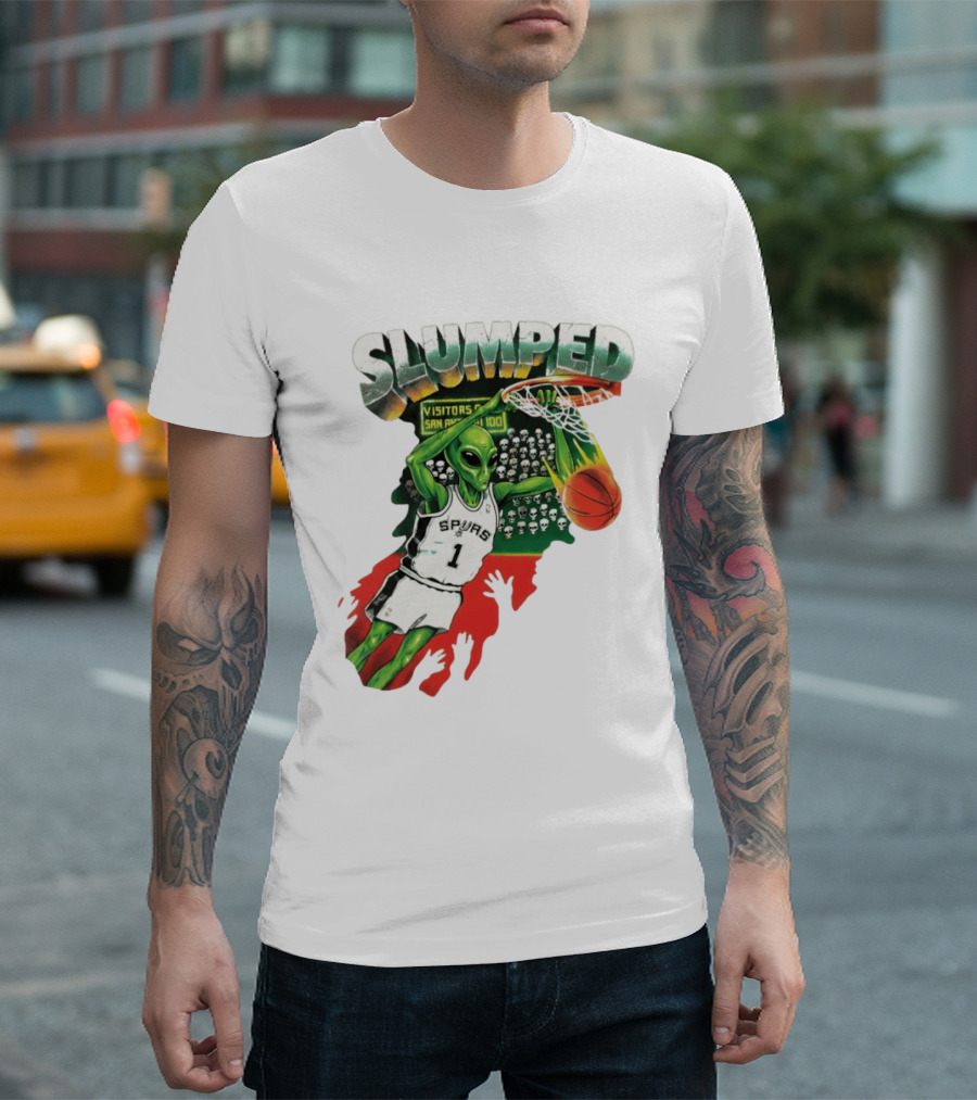 Slumped Alien Basketball Dunk Spurs Number 1 Visitors San Antonio 100 T-Shirt