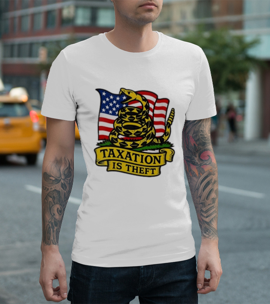 Taxation Is Theft Gadsden Flag American Flag Snake T-Shirt