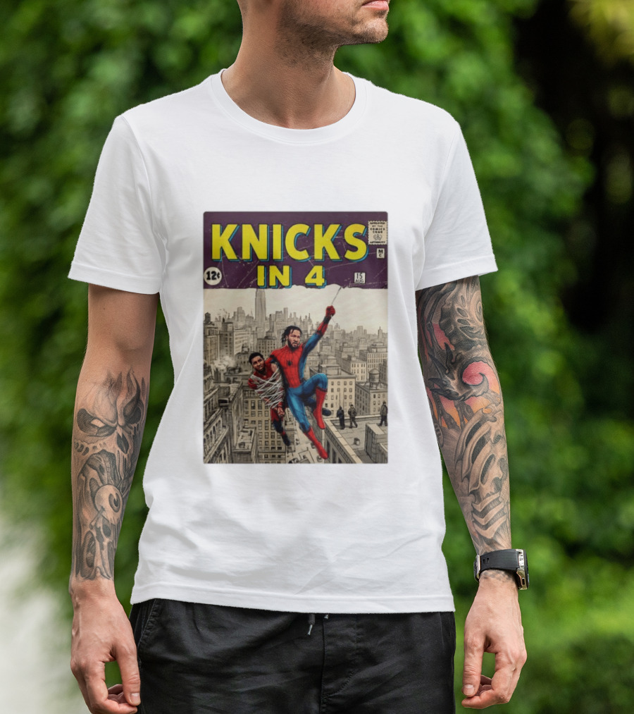 Knicks In 4 Jalen Brunson Vs Donovan Mitchell Comic Crossover New York Cleveland Showdown T-Shirt