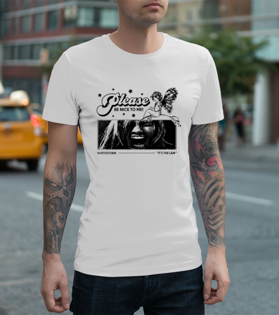 Kurt Cobain Nirvana Please Be Nice To Me Kurtistown Its The Law Butterfly Stars T-Shirt