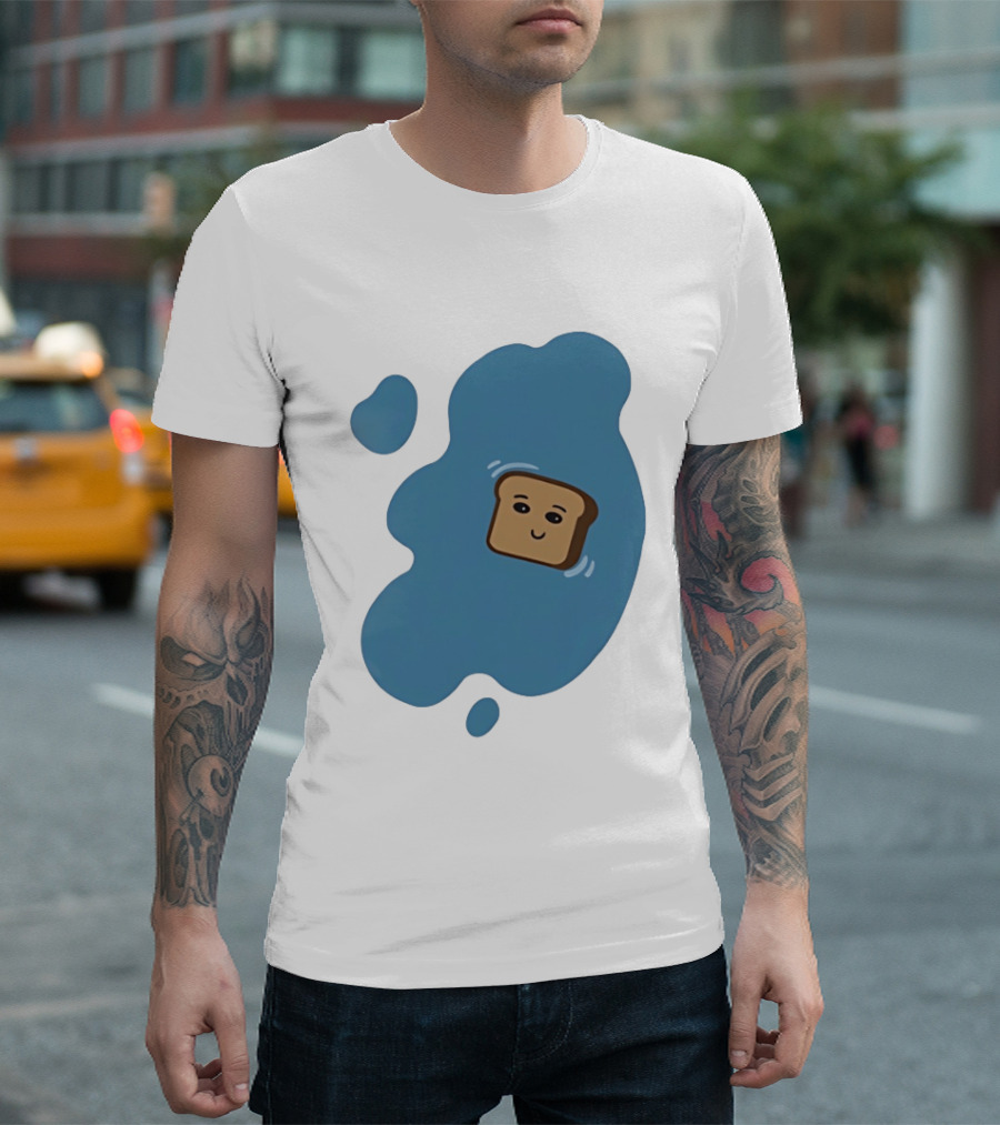 Floating Happy Toast Blue Puddle Cartoon Food Pun T-Shirt