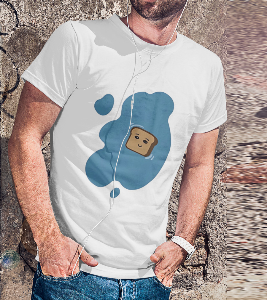 Floating Happy Toast Blue Puddle Cartoon Food Pun T-Shirt