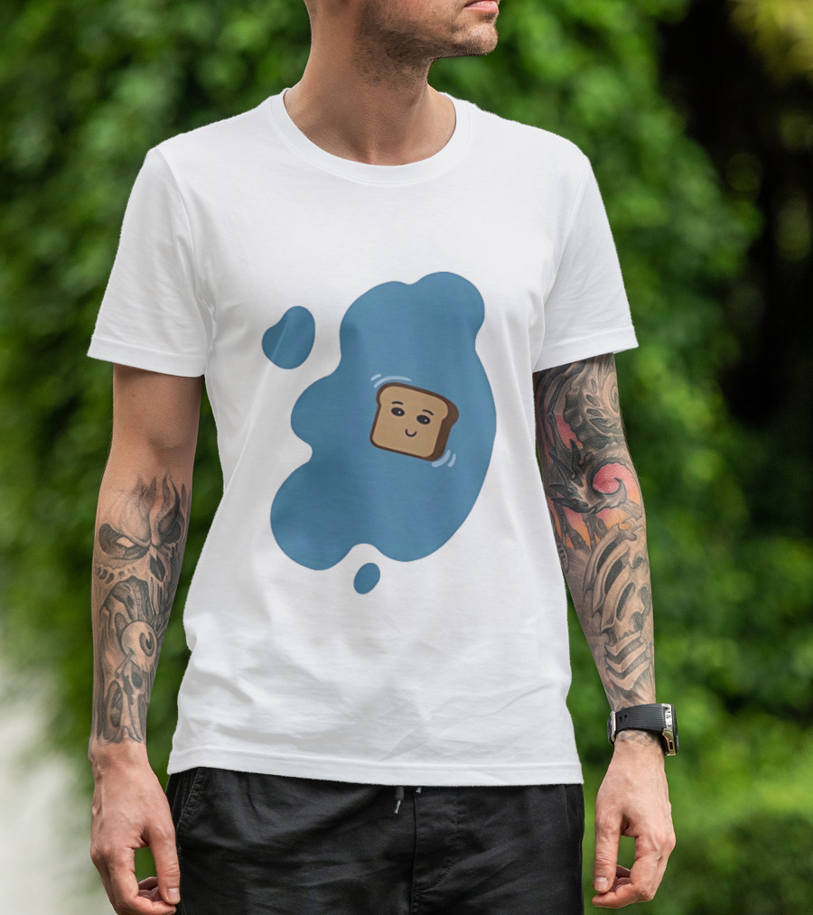 Floating Happy Toast Blue Puddle Cartoon Food Pun T-Shirt
