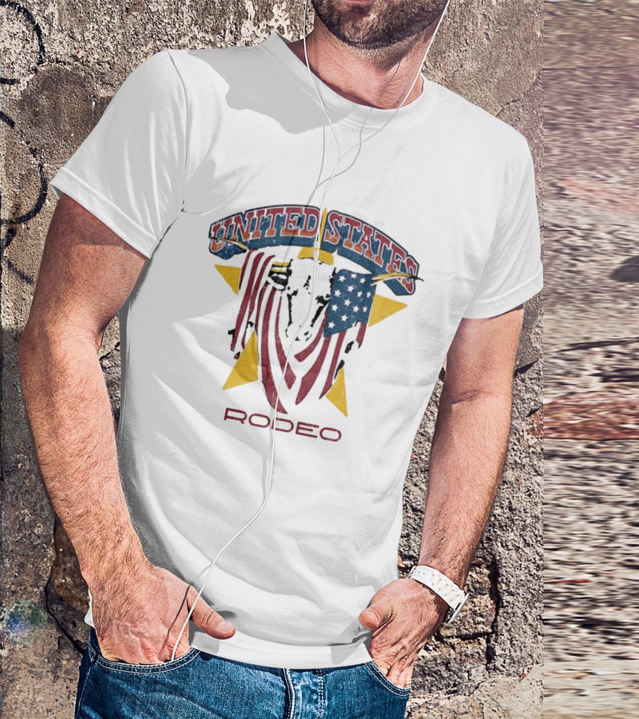United States Rodeo Bull American Flag Yellow Star Country Western T-Shirt