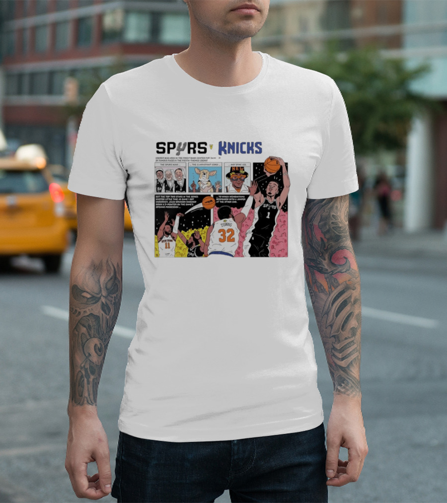 San Antonio Spurs V New York Knicks Comic Victor Wembanyama Jalen Brunson Karl Anthony Towns T-Shirt