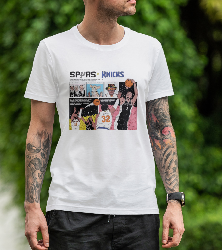 San Antonio Spurs V New York Knicks Comic Victor Wembanyama Jalen Brunson Karl Anthony Towns T-Shirt