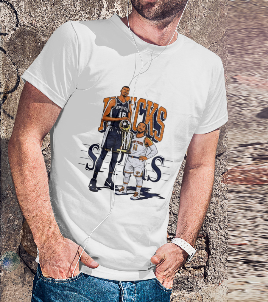 Victor Wembanyama Spurs Versus Jalen Brunson Knicks Trophy Size Gap T-Shirt