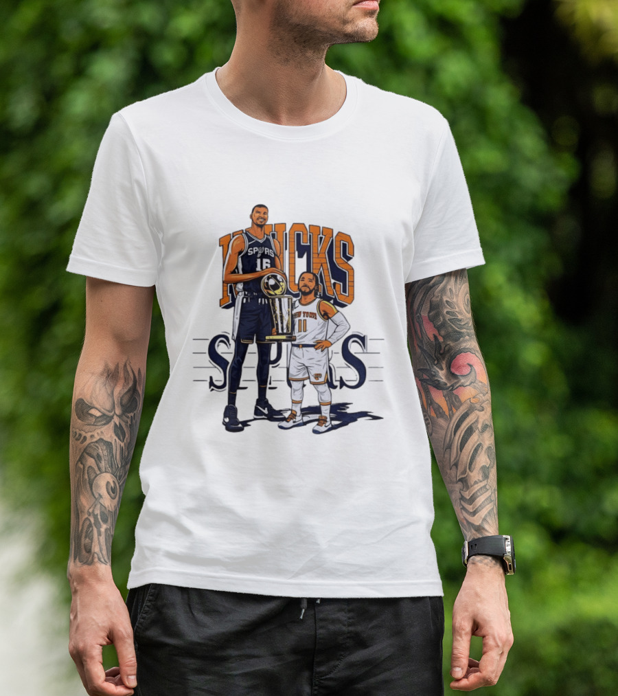 Victor Wembanyama Spurs Versus Jalen Brunson Knicks Trophy Size Gap T-Shirt