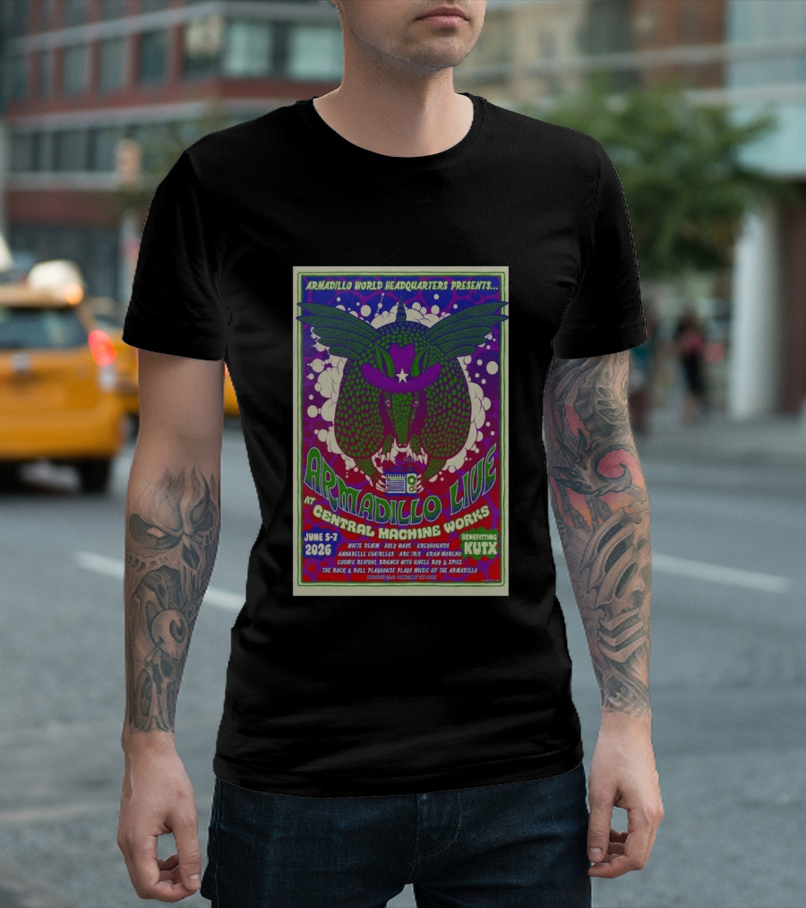 Armadillo World Headquarters Presents Armadillo Live At Central Machine Works June 5 7 2026 Benefiting KUTX T-Shirt