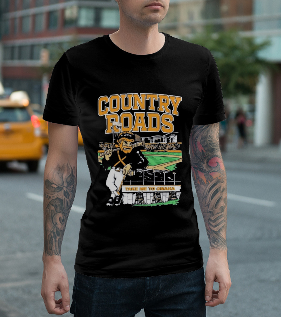 Country Roads Baseball Motif Take Me To Omaha T-Shirt