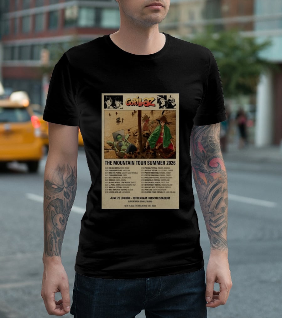 Gorillaz The Mountain Tour Summer 2026 Concert Featuring Noodle And Band Members T-Shirt