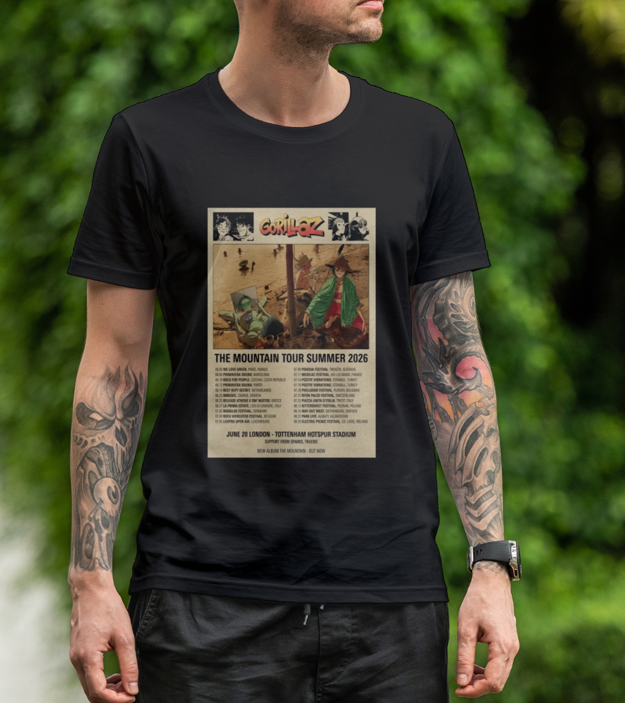 Gorillaz The Mountain Tour Summer 2026 Concert Featuring Noodle And Band Members T-Shirt