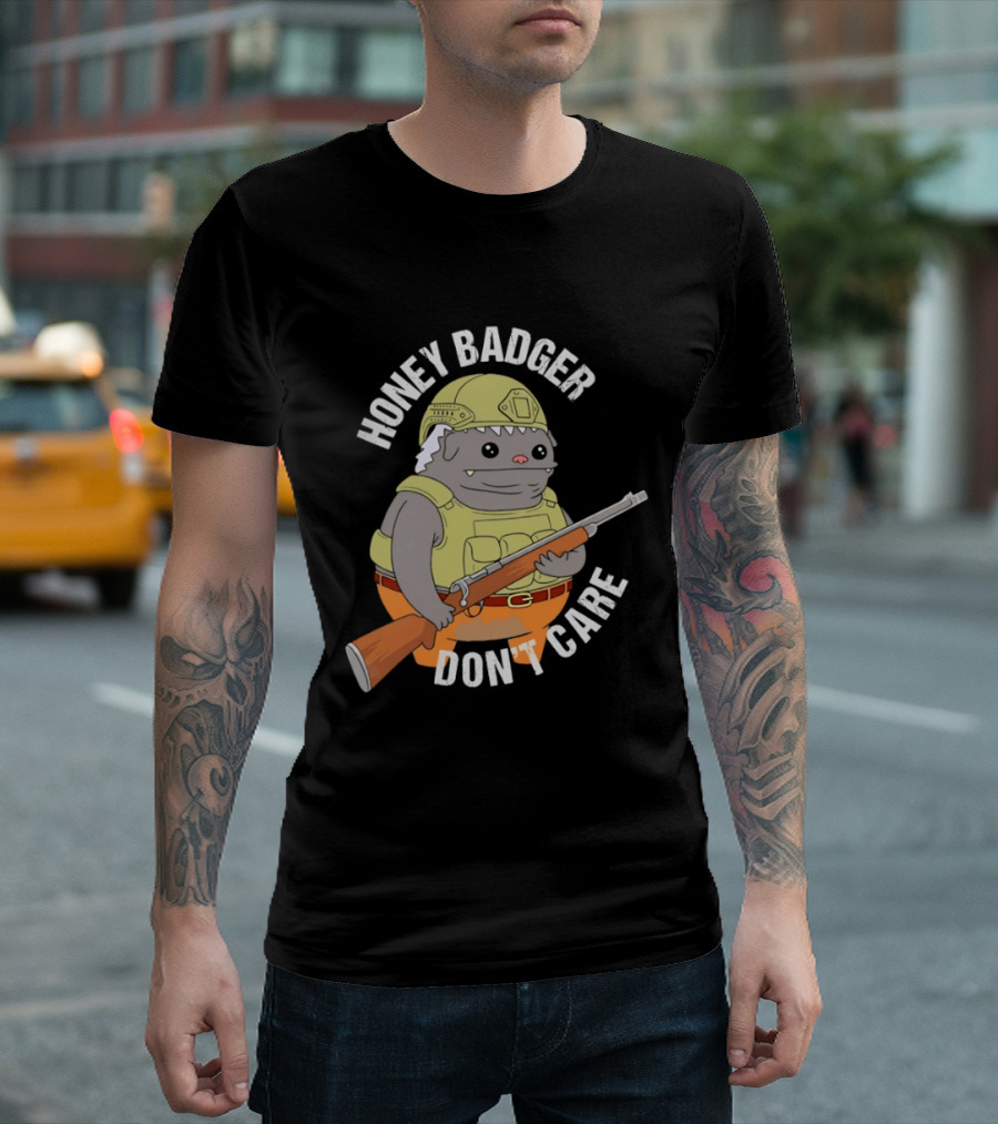 Honey Badger Don't Care Armed Cartoon T-Shirt