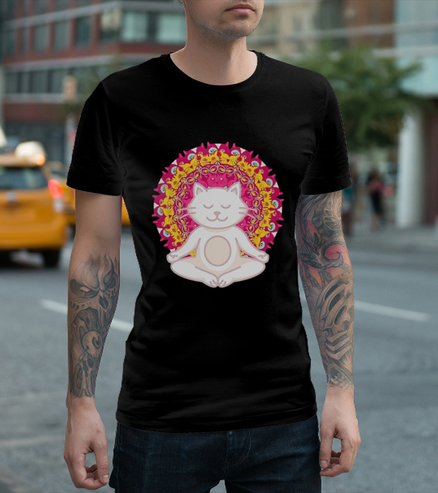 Meditation Zen Cat Mandala Yoga Peace Namaste Mindfulness Spiritual Pet Lover Feline Serenity T-Shirt