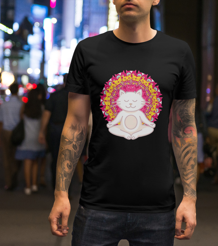 Meditation Zen Cat Mandala Yoga Peace Namaste Mindfulness Spiritual Pet Lover Feline Serenity T-Shirt
