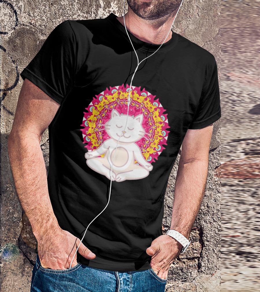 Meditation Zen Cat Mandala Yoga Peace Namaste Mindfulness Spiritual Pet Lover Feline Serenity T-Shirt