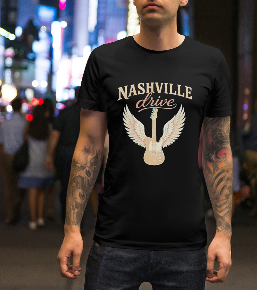 Nashville Drive Electric Guitar Angel Wings Music T-Shirt