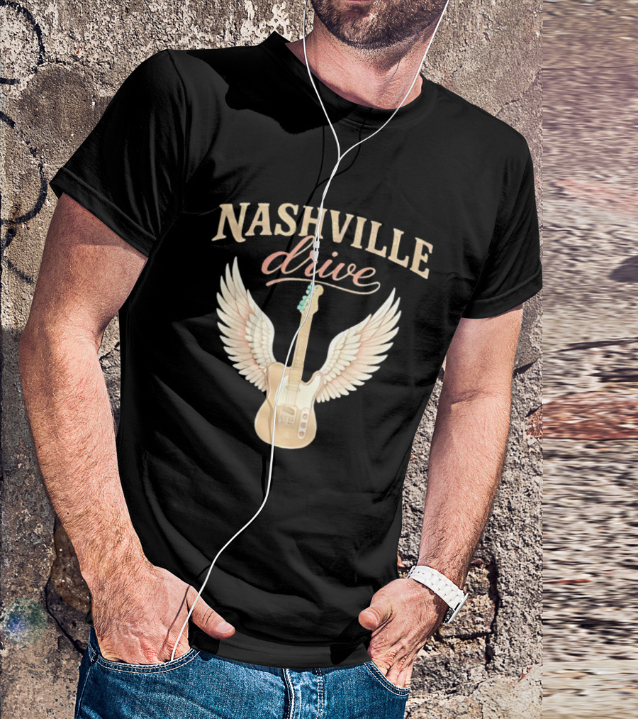 Nashville Drive Electric Guitar Angel Wings Music T-Shirt