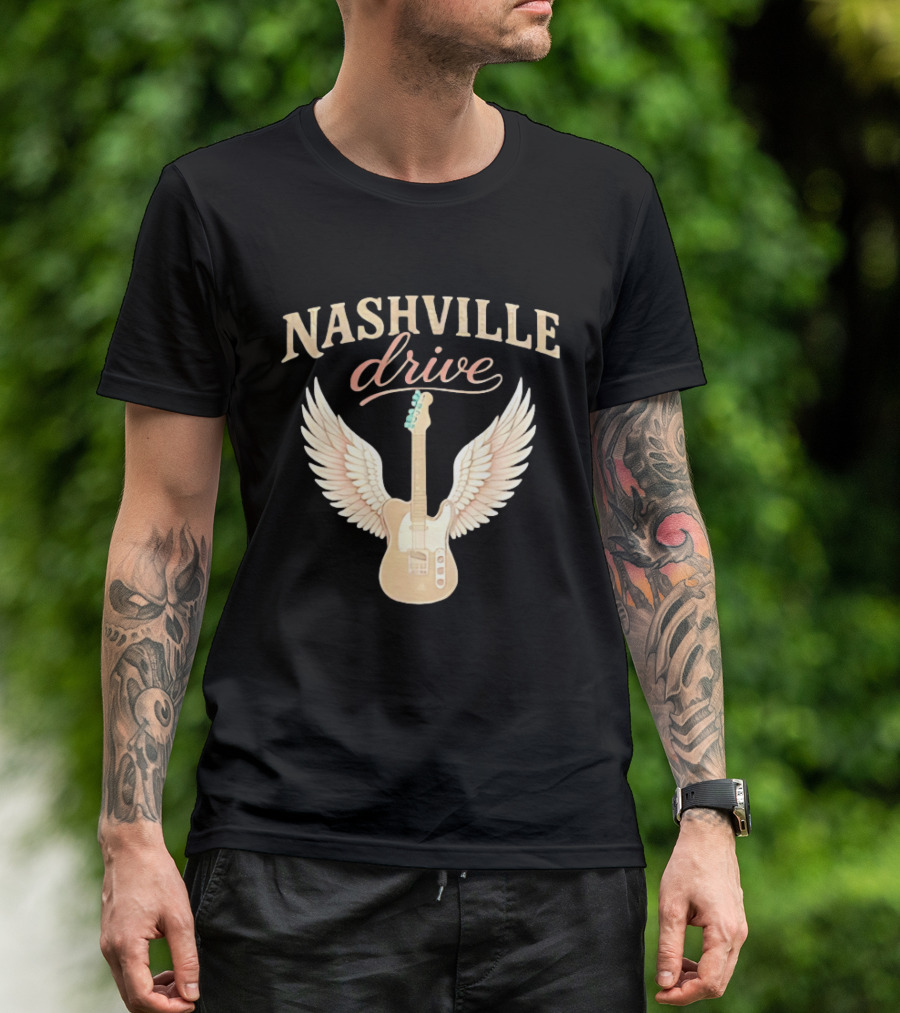 Nashville Drive Electric Guitar Angel Wings Music T-Shirt