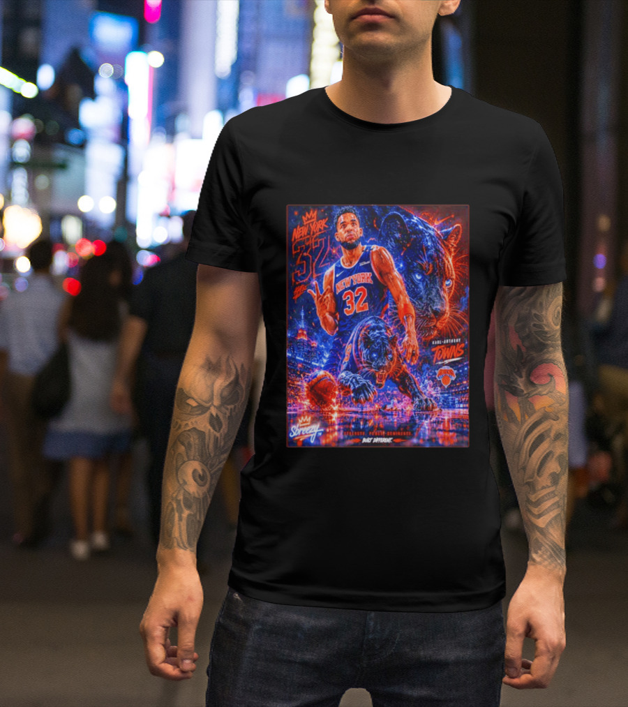 New York 32 Karl Anthony Towns Panther Blossom Street Slicey NBA Knicks T-Shirt