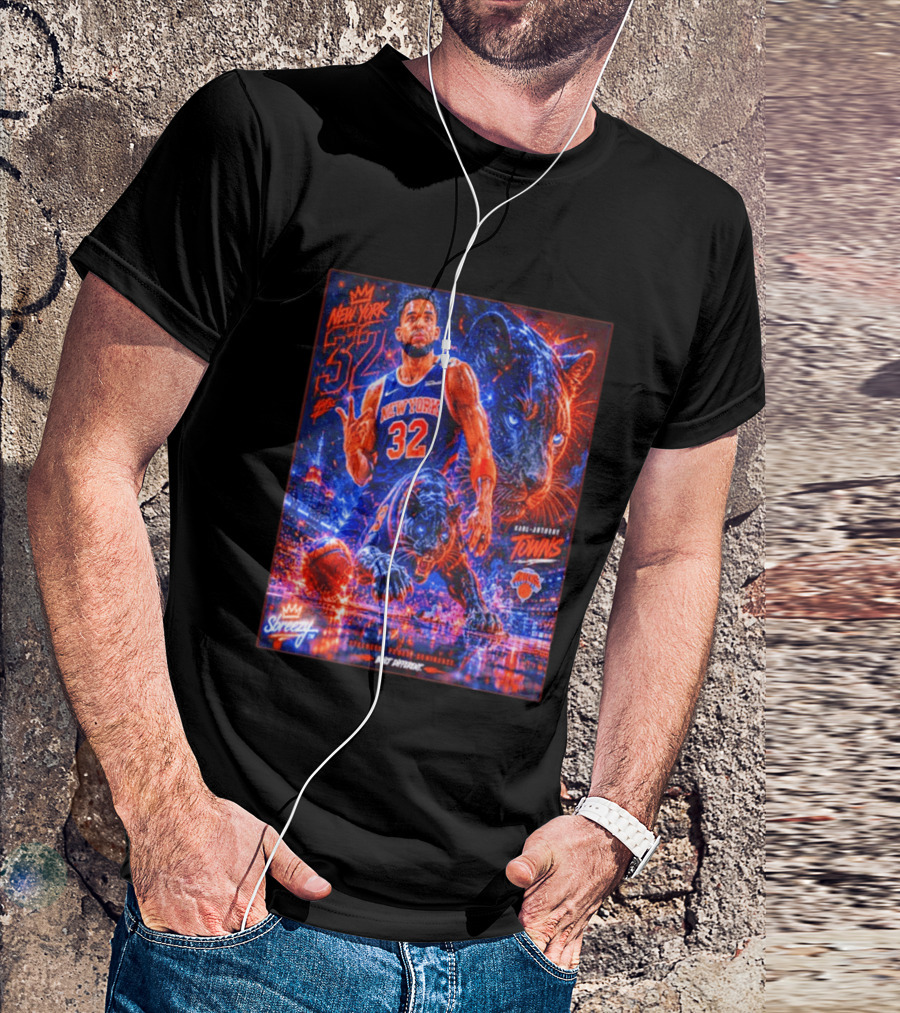 New York 32 Karl Anthony Towns Panther Blossom Street Slicey NBA Knicks T-Shirt