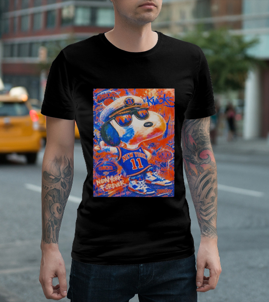 New York Knicks Snoopy Captain 11 New York Forever Streetwear Collection T-Shirt