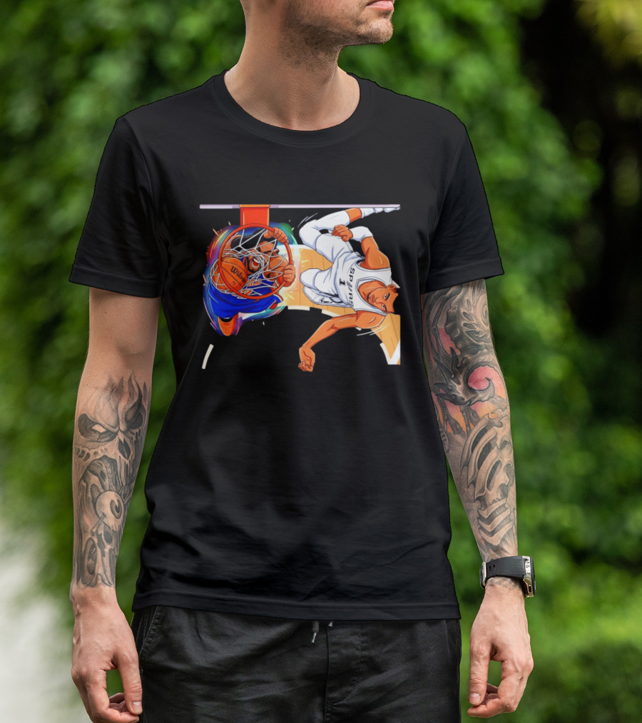 New York Knicks Vs San Antonio Spurs Comic Dunk Battle T-Shirt
