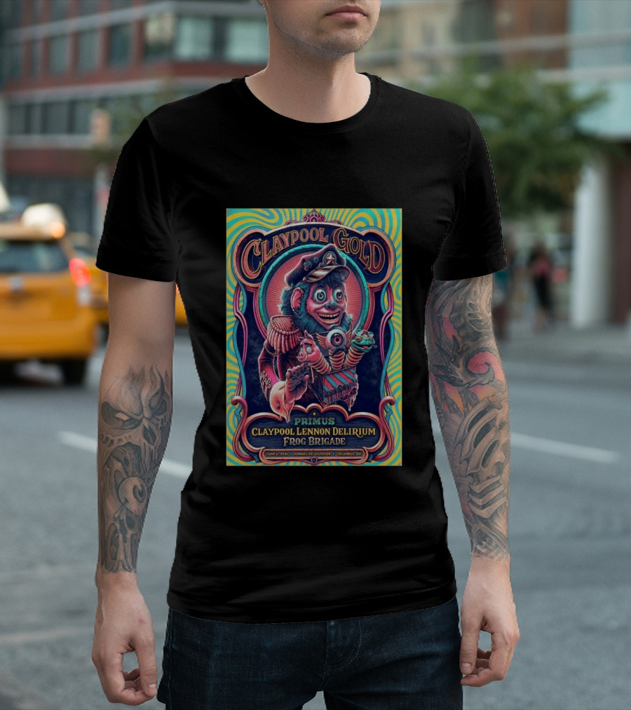 Primus Claypool Lennon Delirium Frog Brigade Columbus OH June 6 2026 Claypool Gold T-Shirt