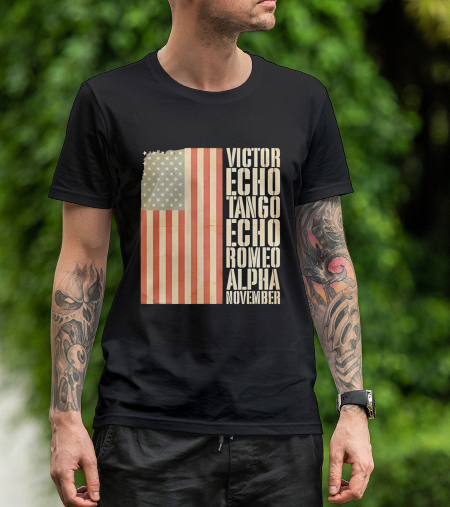 American Flag Victor Echo Tango Echo Romeo Alpha November Phonetic Alphabet T-Shirt