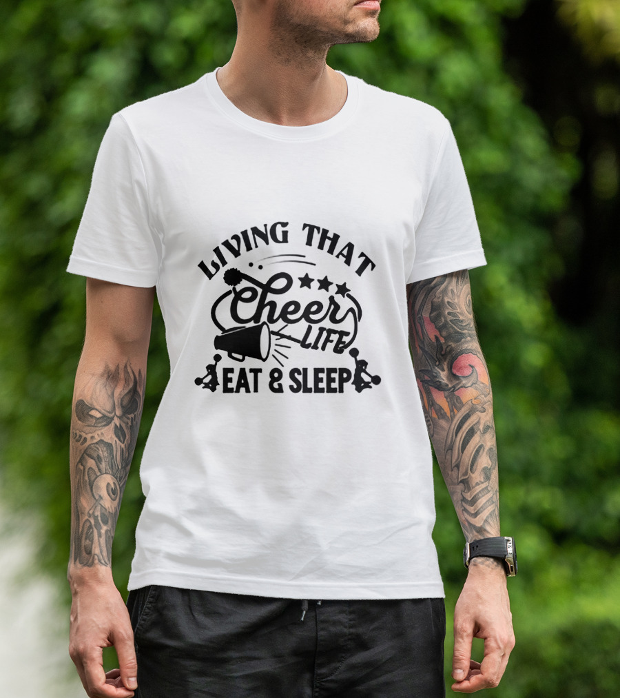 Living That Cheer Life Eat And Sleep Cheerleaders And Megaphone Stars T-Shirt