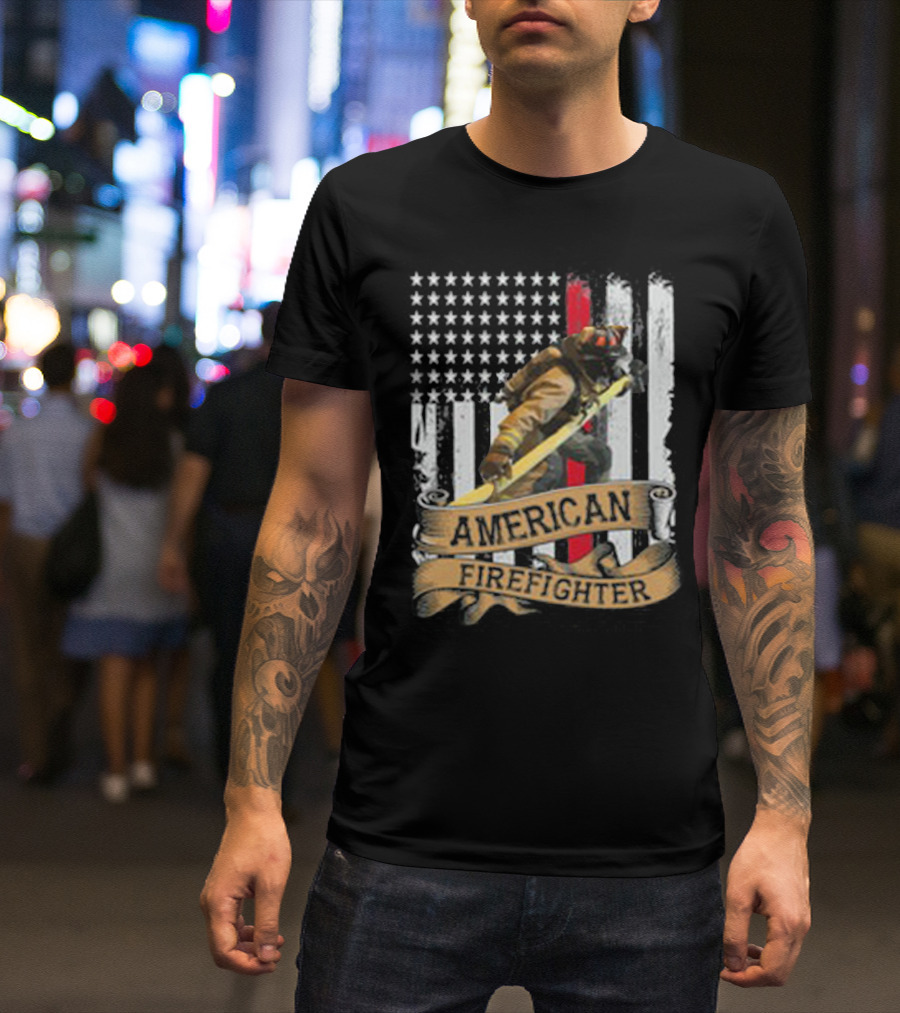 American Firefighter With Thin Red Line Flag T-Shirt