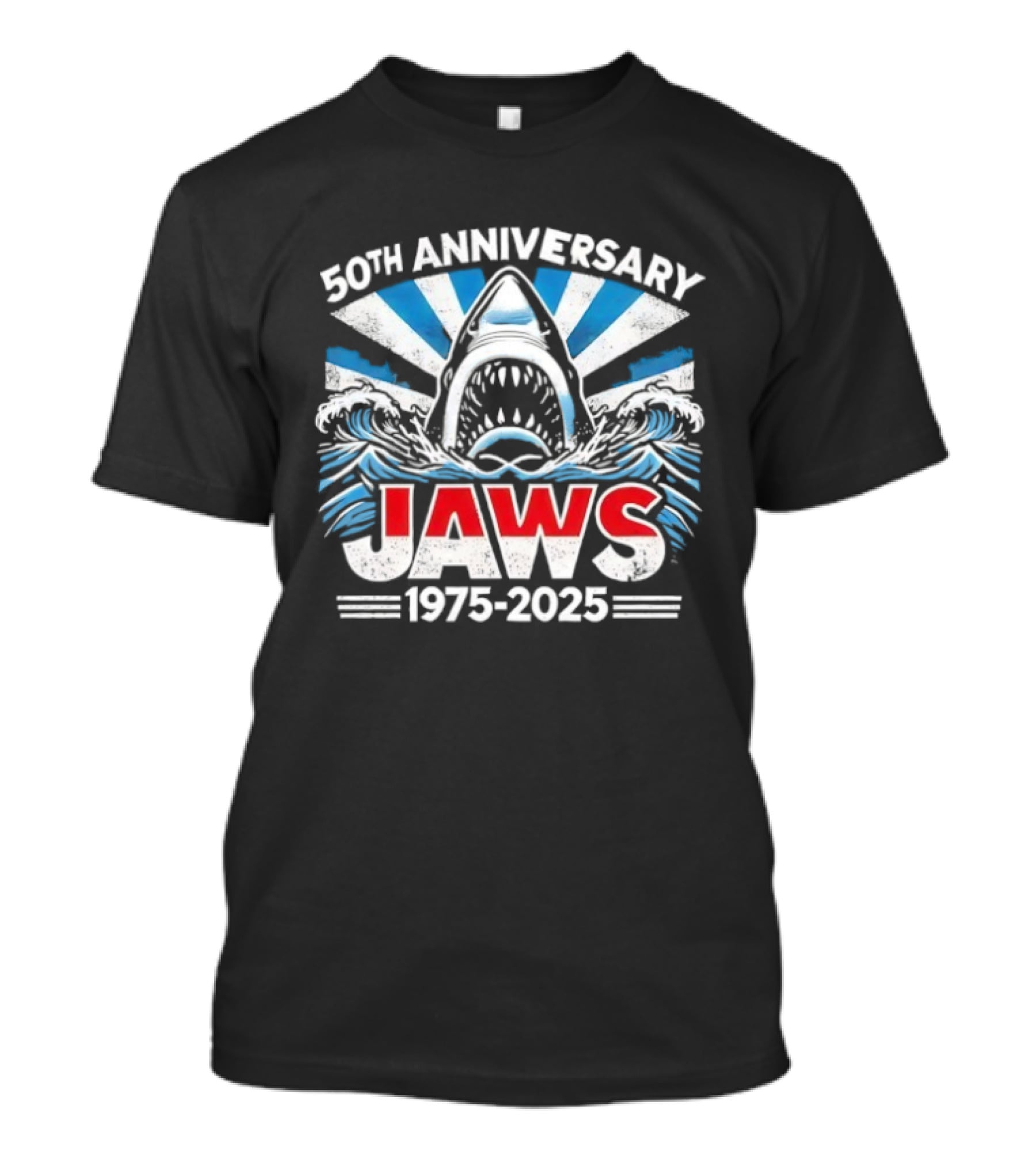 50th Anniversary Jaws 1975-2025 Shark Classic Retro Film Tribute T-Shirt