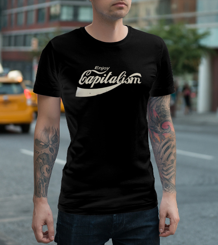 Enjoy Capitalism Coca Cola Style Typography Design T-Shirt