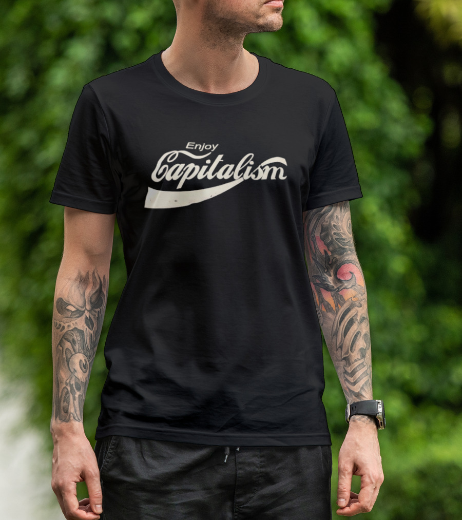 Enjoy Capitalism Coca Cola Style Typography Design T-Shirt