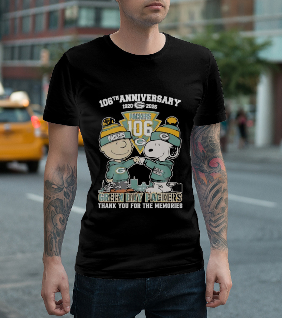 Green Bay Packers 106th Anniversary 1920-2026 Snoopy Charlie Brown Thank You For The Memories T-Shirt
