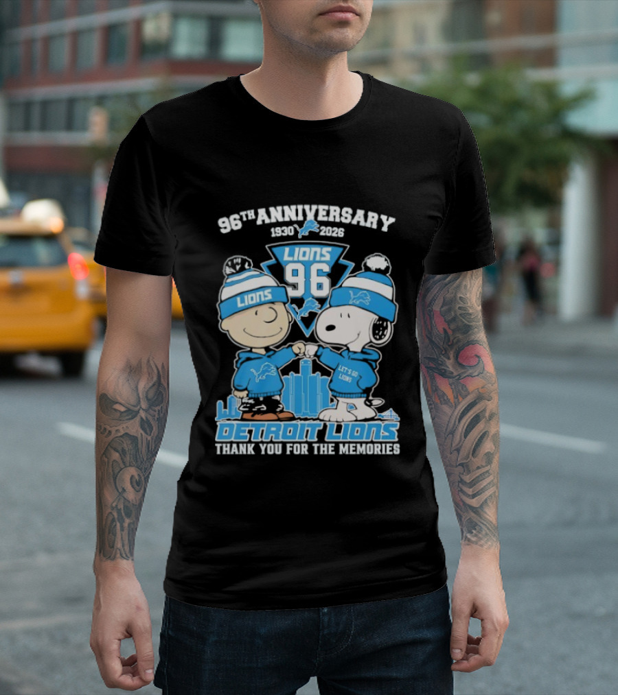 Detroit Lions 96th Anniversary 1930-2026 Snoopy And Charlie Brown T-Shirt