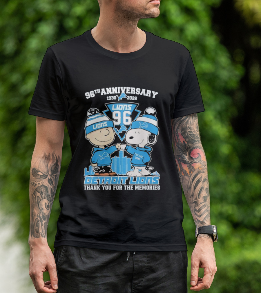 Detroit Lions 96th Anniversary 1930-2026 Snoopy And Charlie Brown T-Shirt