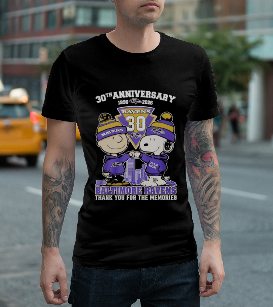 Baltimore Ravens Snoopy Charlie Brown 30th Anniversary 1996 2026 Thank You For The Memories T-Shirt