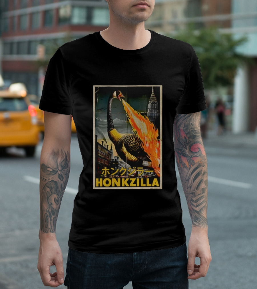 Honkzilla Goose Retro Japanese Movie Fire-Breathing City Attack T-Shirt