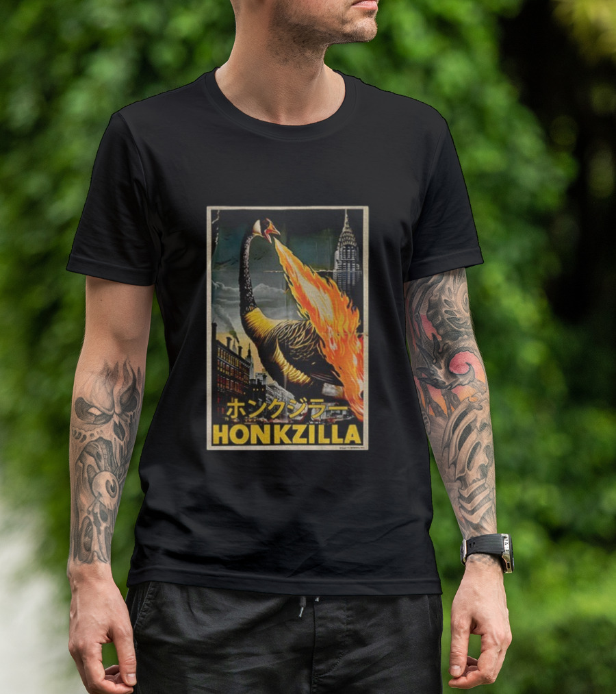Honkzilla Goose Retro Japanese Movie Fire-Breathing City Attack T-Shirt